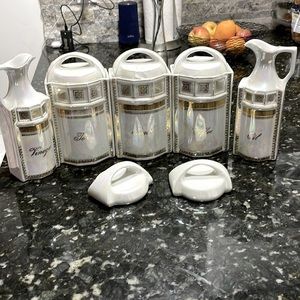 JBW Germany Opalescent Oil & Vinegar Cruets & 3 Spice Jars u-5D